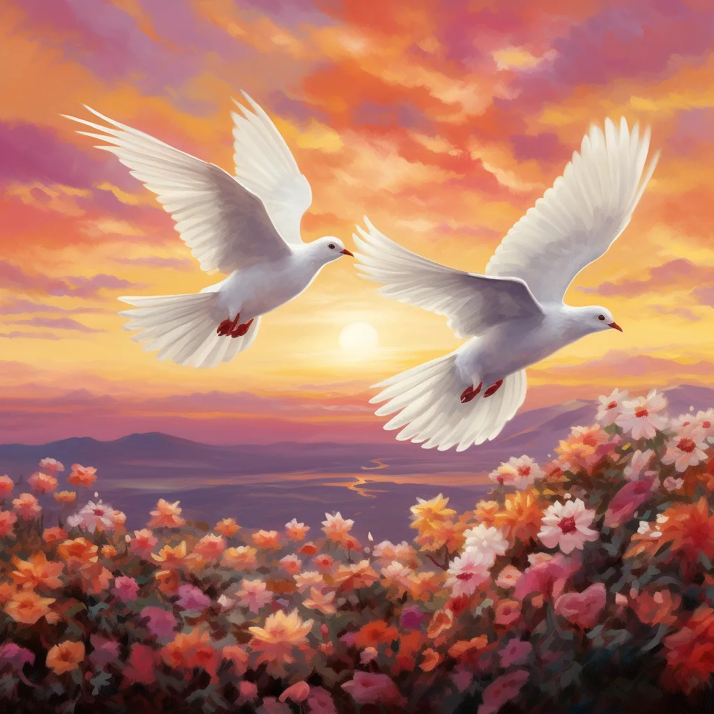 VKV0500 serene sunrise with three white doves gracefully 1 1